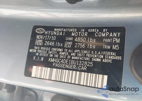 2011 Hyundai Genesis 3.8 z USA, uszkodzony, nr VIN KMHGC4DE1BU132825